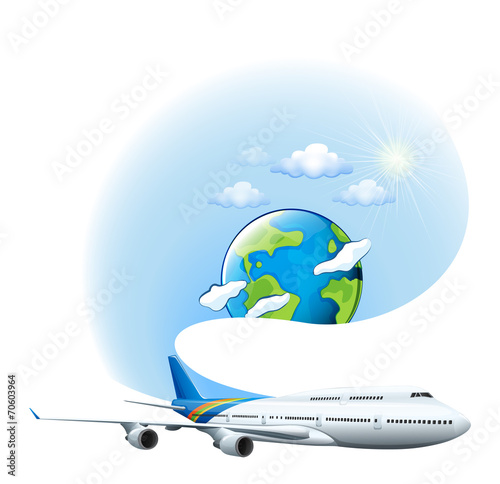An airplane and a globe