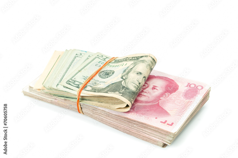 Dollar USA and RMB Chinese on white background. Dollar USA and RMB Chinese on white background.