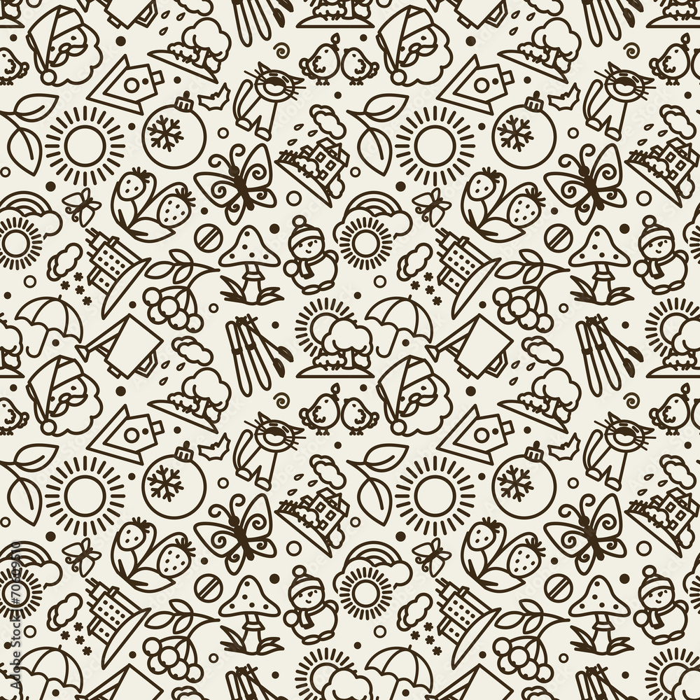 Vector Seamless texture with badges - season Vector Seamless texture with badges - season