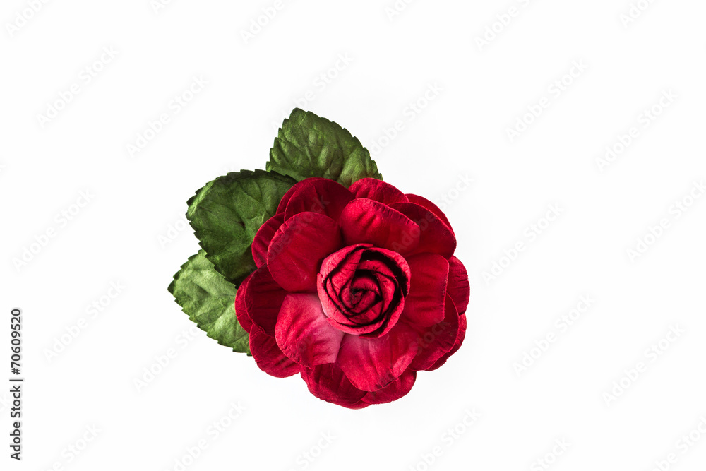 Artificial red of flowers made from paper on white background. Artificial red of flowers made from paper on white background.