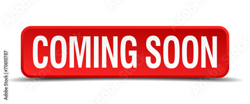 coming soon red square button isolated on white background