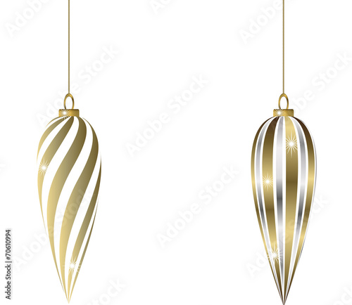 set of oval golden christmas baubles
