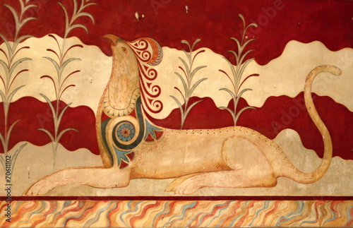 Fresco at Palace of Knossos in Crete photo