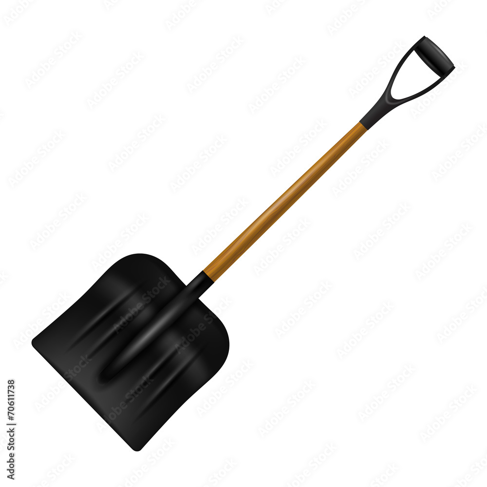 Spade black with flashes and shadows isolated on white backgroun Spade black with flashes and shadows isolated on white backgroun