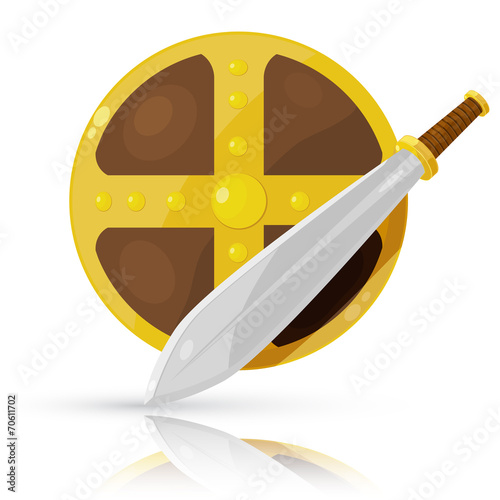 Shield and sword isolated on white background. Vector illustrati