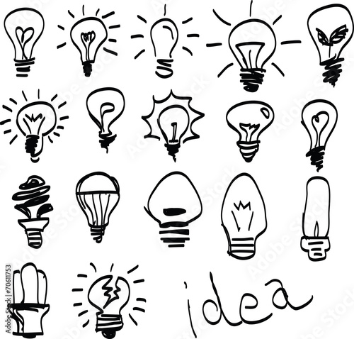 Set of Hand-drawn light bulbs, symbol of ideas