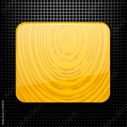Technological black background with holes and a wooden plate. Ve