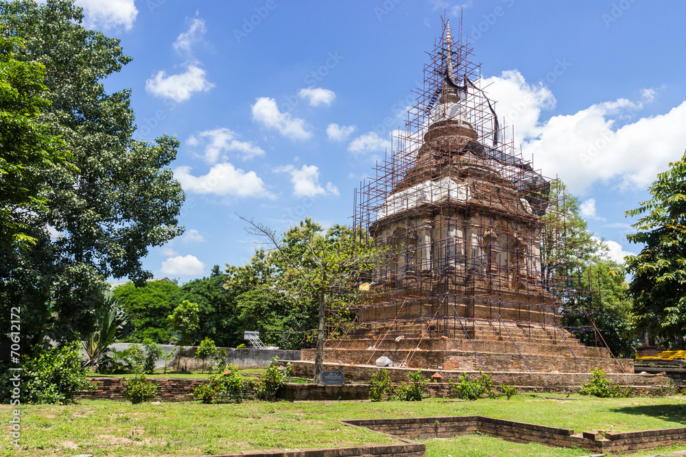 the ancient pagoda is under renovation