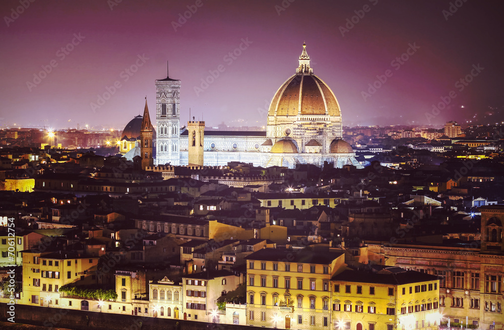 Vintage filtered picture of Florence at night, Italy.