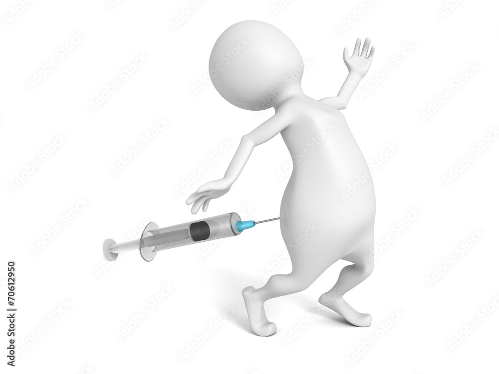 white 3d man suffers pain syringe injection white 3d man suffers pain syringe injection