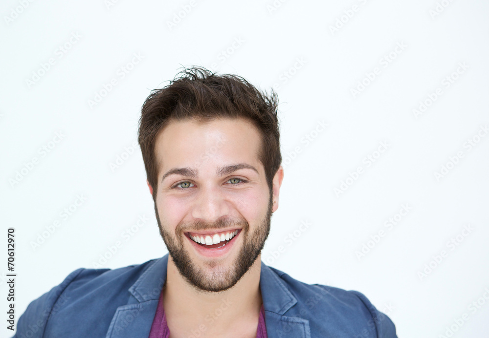 One man smiling with beard on white background One man smiling with beard on white background