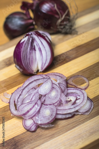 Chopped red onions.