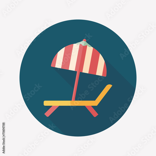 Lounger Beach Sunbed Chair flat icon with long shadow