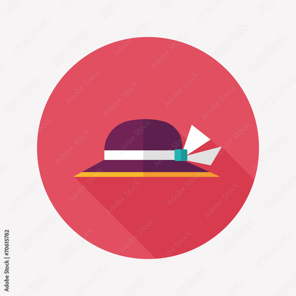 Fototapeta premium Women hat flat icon with long shadow