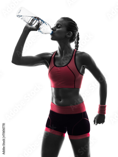 woman runner running jogger drinking silhouette