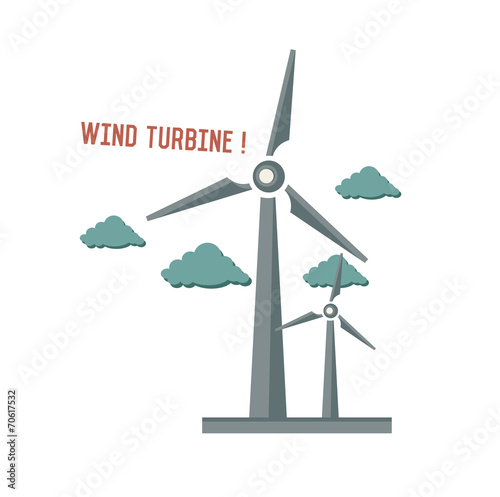 Wind turbine symbol on white background,Retro colour concept