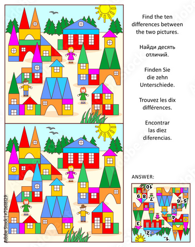 Find the differences visual puzzle - toy town