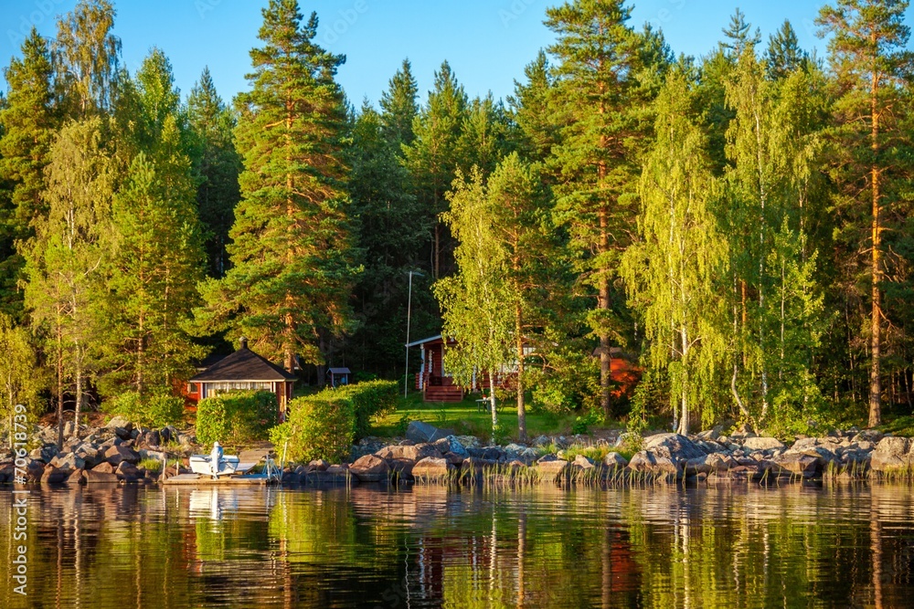 Forest reflecting in lake