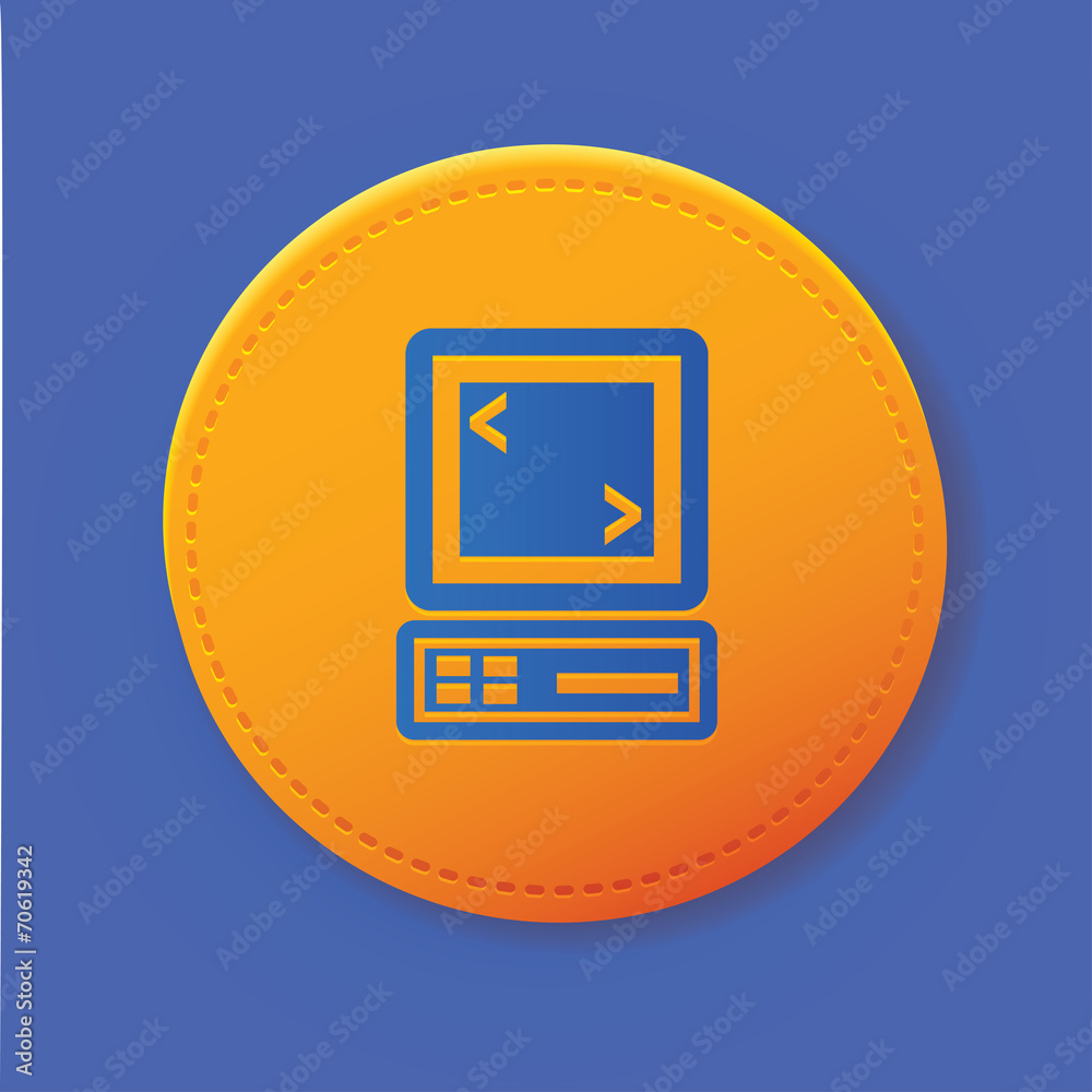 Computer symbol on yellow button,vector Computer symbol on yellow button,vector