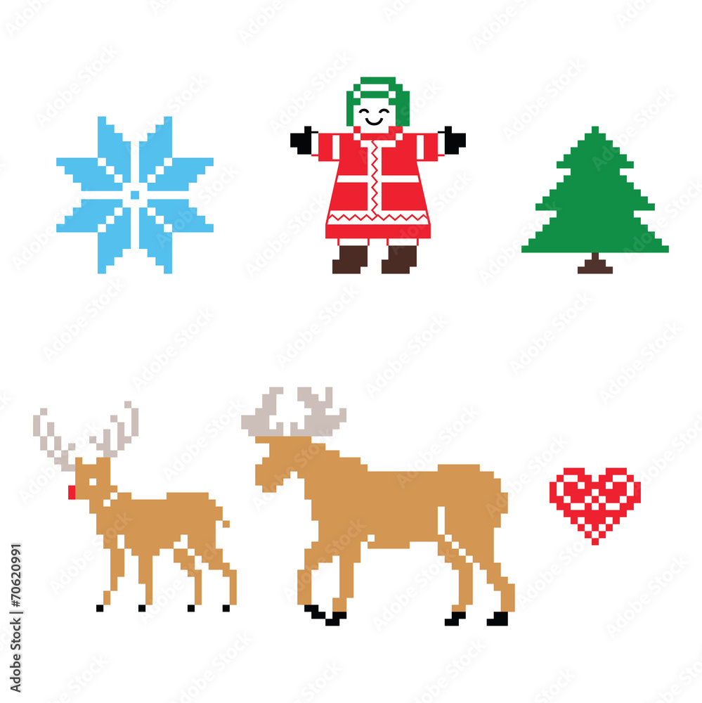 Christmas Nordic pattern vector icons set