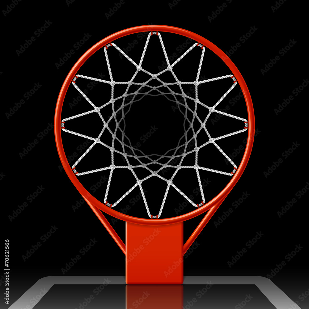 Fototapeta premium Basketball hoop on black, top view
