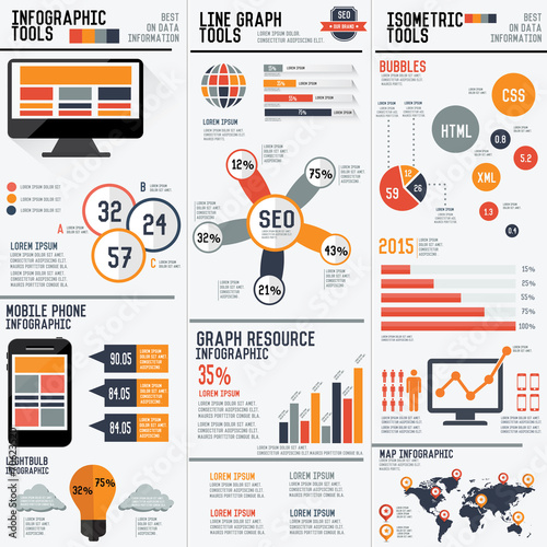 SEO and Technology info graphic design,clean vector