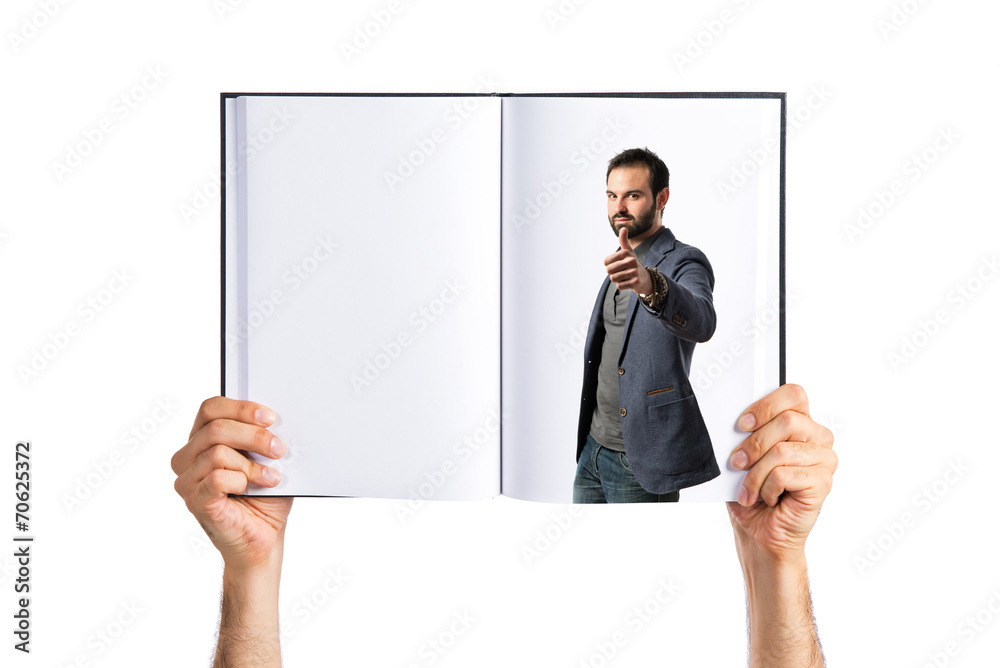 businessman making an OK gesture printed on book businessman making an OK gesture printed on book