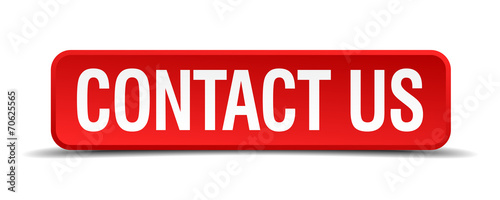 Contact us red square button isolated on white background