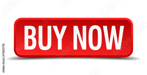 buy now red square button isolated on white background