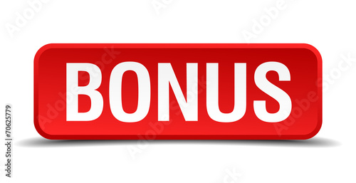 Bonus red square button isolated on white background