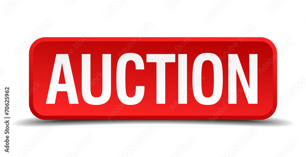 Auction red square button isolated on white background Auction red square button isolated on white background