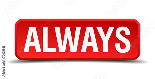Always red square button isolated on white background