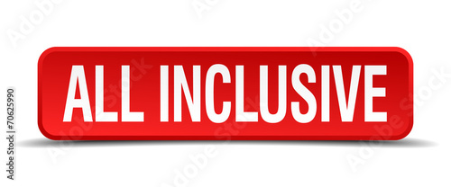 all inclusive red square button isolated on white background