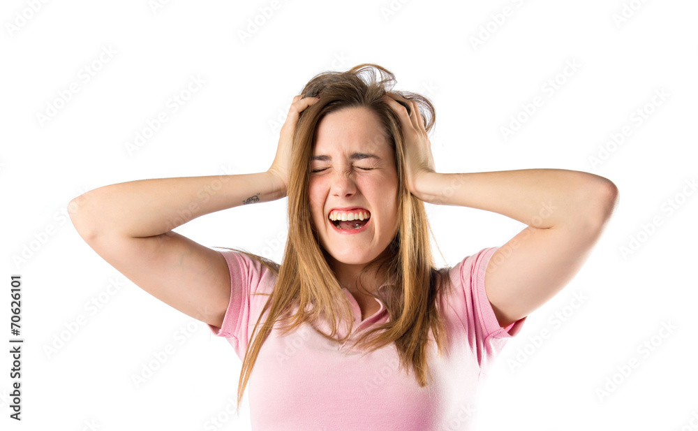 frustrated Girl over isolated white background