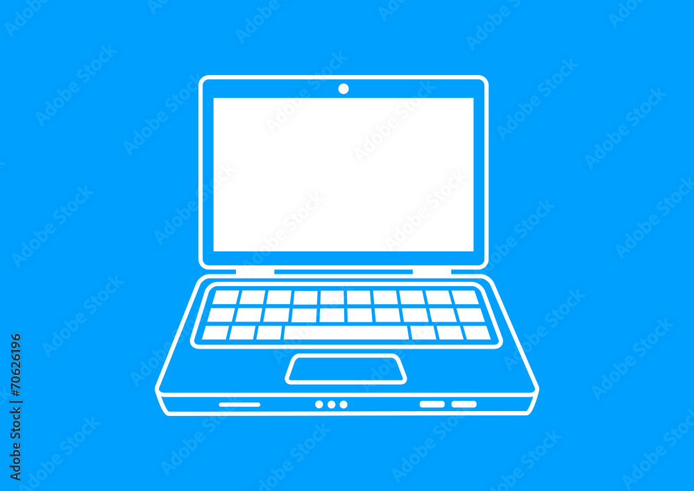 White laptop icon on blue background White laptop icon on blue background