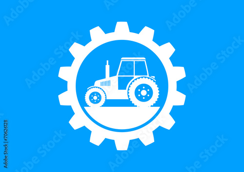 White industrial icon on blue background