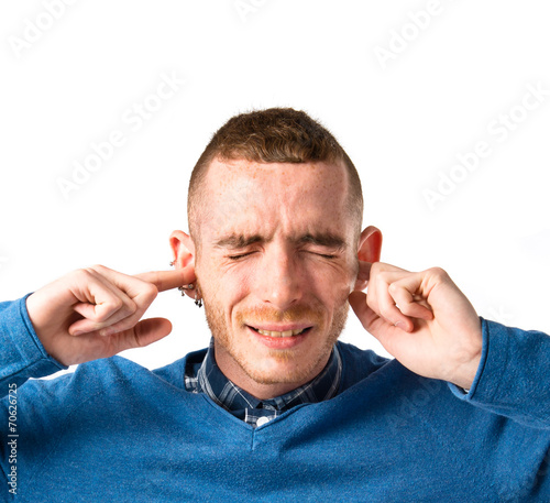 frustrated man over isolated white background