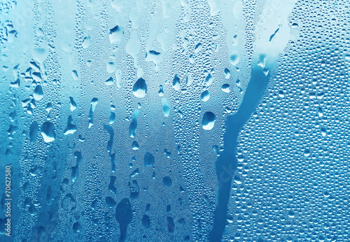 Natural water drops on glass