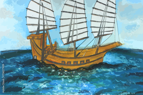 Sailing boat in the sea painting background