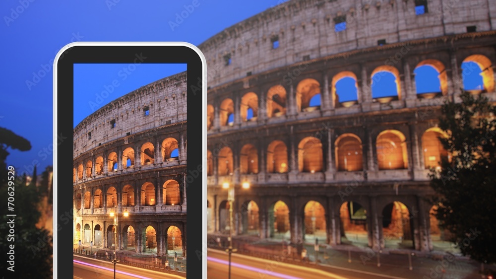 Tablet, smartphone taking picture of Colosseum Italy