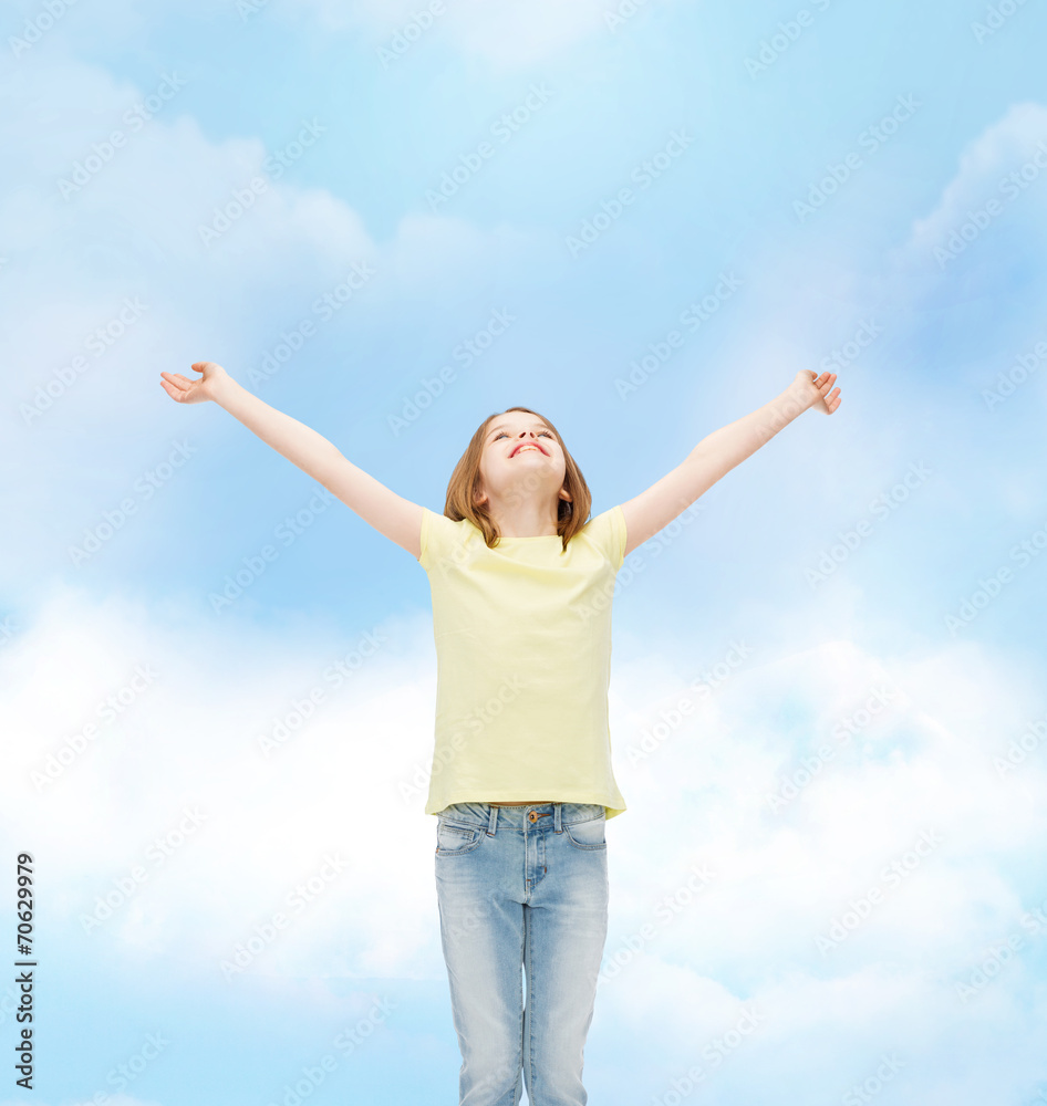 smiling teenage girl with raised hands smiling teenage girl with raised hands