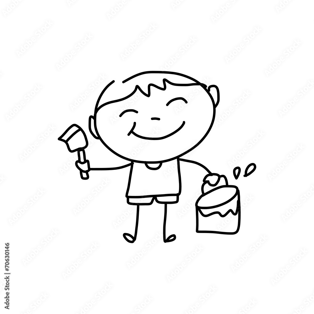 hand drawing happy kids