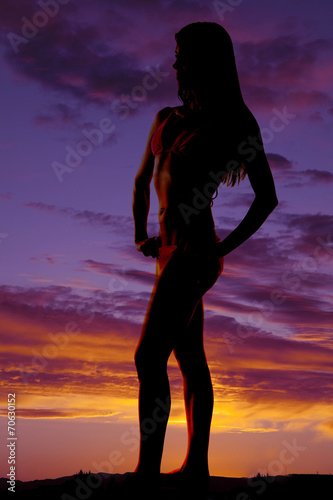 silhouette of woman in bikini side looking to side