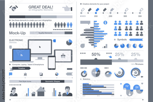 Set of flat devices with infographic elements