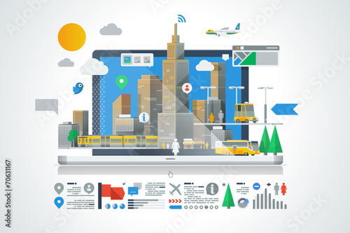 colorful city background with info graphic elements
