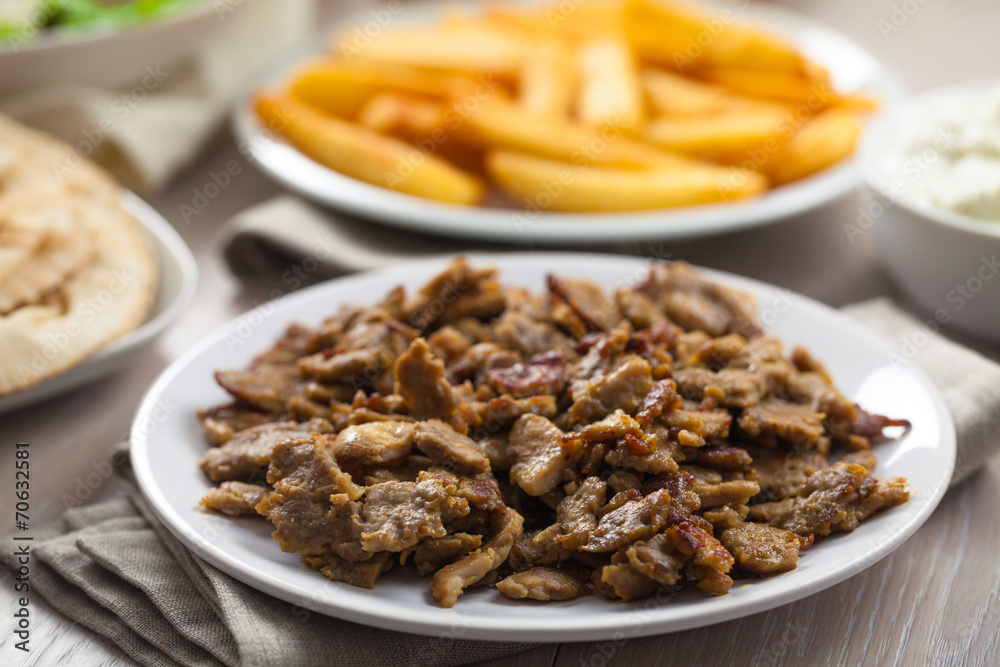 Greek Gyros with Fries and Salad Greek Gyros with Fries and Salad