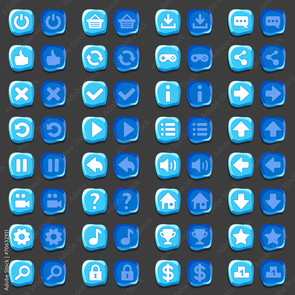 Game menu icons ice buttons set Game menu icons ice buttons set