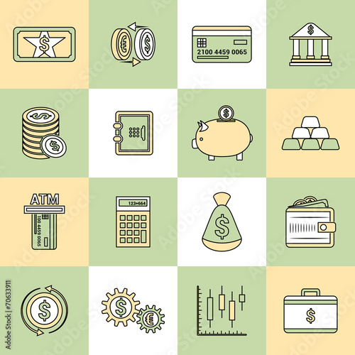 Money finance icons flat line