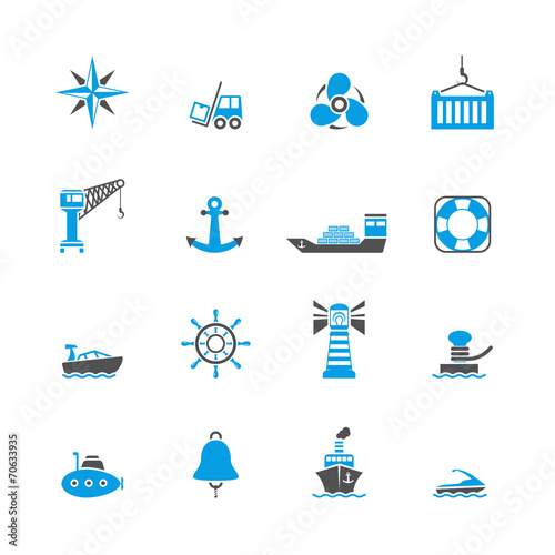 Sea port icons set