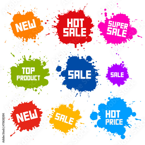 Business Colorful Vector Icons - Sale Blots - Splashes Labels
